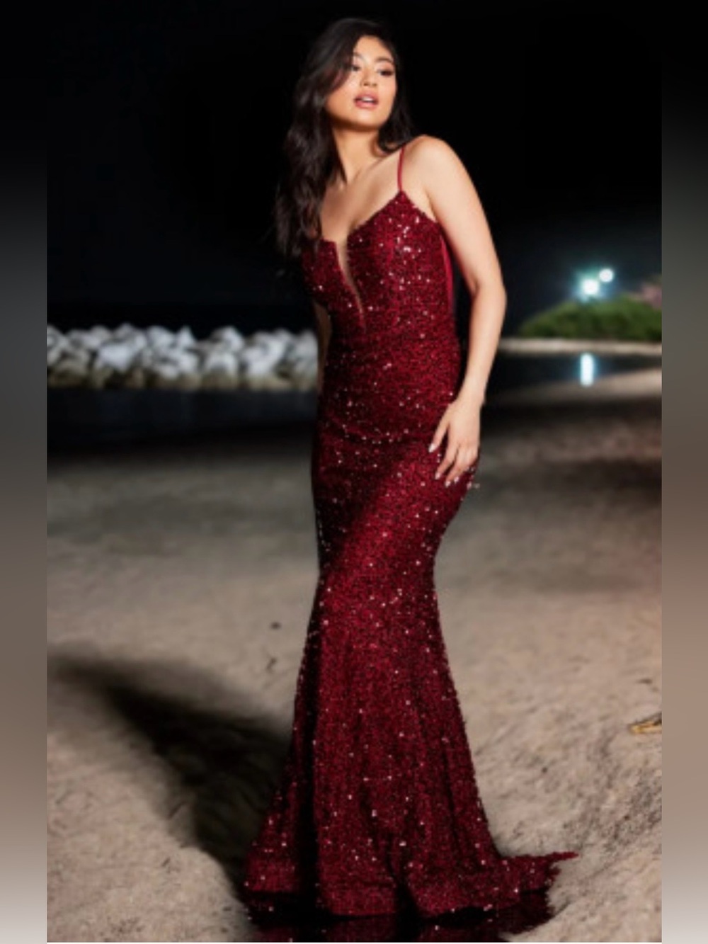 NWT Jovani Sequin Mermaid Prom Dress Burgundy Size 2, 4, 8, 12, 20  #25908